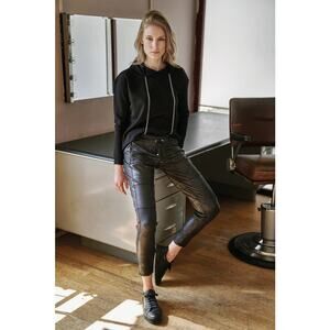 Raffaello Rossi Candy Vegan Leather Shiny Ankle Jogger Pants Black EU 34 US 4